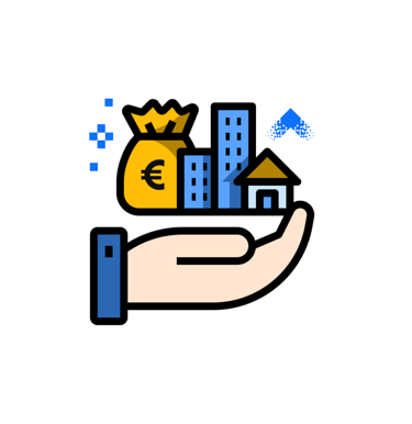 a hand holding a bag of money with a bag of money