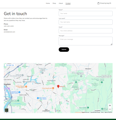 Website contact page featuring a get in touch form and an interactive Google Map location of Springfield.