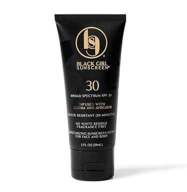 Black Girl Sunscreen SPF 30 bottle, formulated for melanin-rich skin with no white cast and nourishi