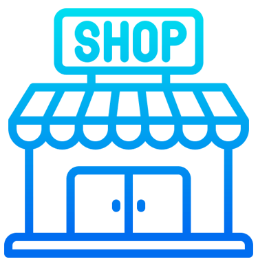 Storefront with 'SHOP' sign icon representing retail business and e-commerce