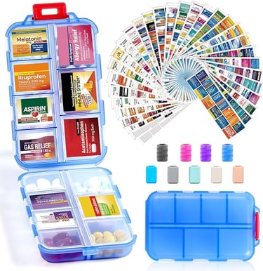 Medicine Organizer with Labels for Travel