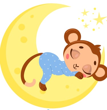 Foto de un mono bebé durmiendo sobre la luna