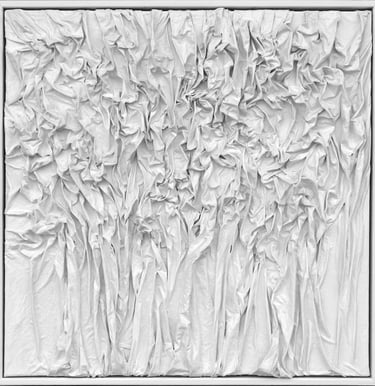 White textured canvas wall art featuring draped 3D fabric folds and abstract minimalist design.