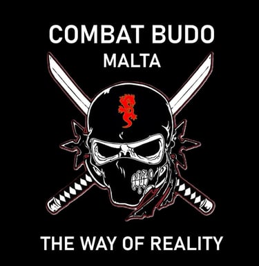 Combat Budo Malta logo featuring a ninja skull with crossed katanas and a red dragon on a black background.