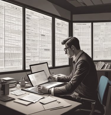 A person is working on a laptop at a table, focusing on a software interface displayed on the screen. The interface appears technical or related to programming and data flow. The setting seems to be a modern indoor office or study area with a window in the background.