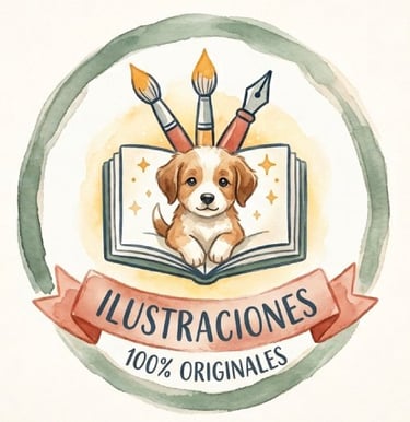 perrito en acuarela con pinceles y letreo de ilustraciones 100% originales