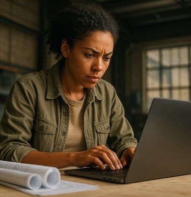 a woman sitting at a table with a laptop computer
