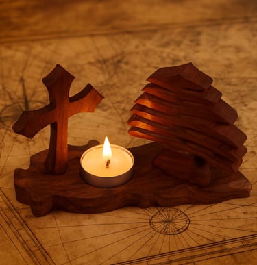 T Light with a cross on a map with tree