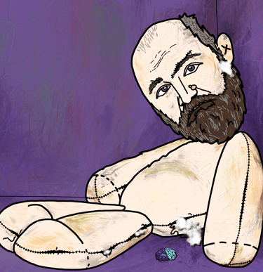 very creepy raggedy ann doll sitting in a corner