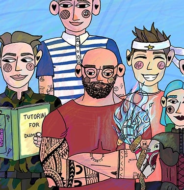 a group of coworkers in a gaming office