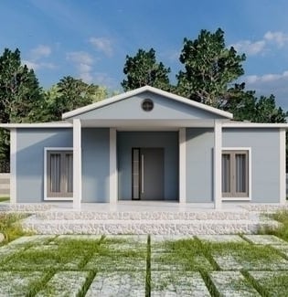 a small house with a large lawn and a small house