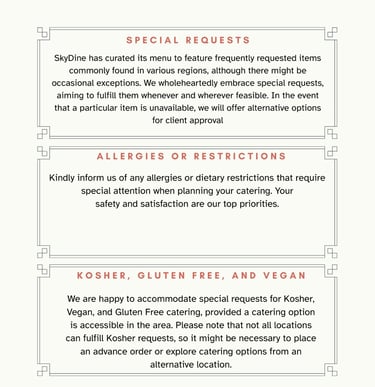 private jet catering menu special request