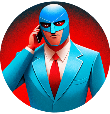 a man in a blue suit and tie with a phone
