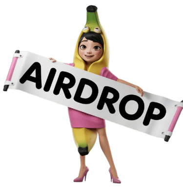a woman in a banana peel costume holding a sign that says airdrop