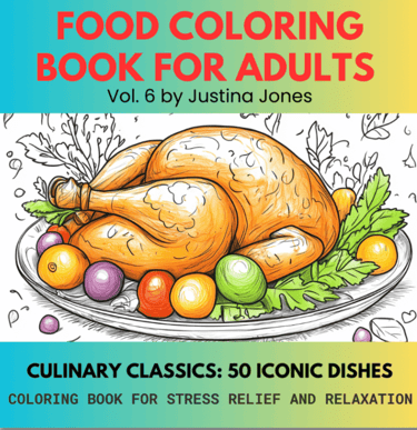 Food Coloring Book Cover with a roast turkey platter