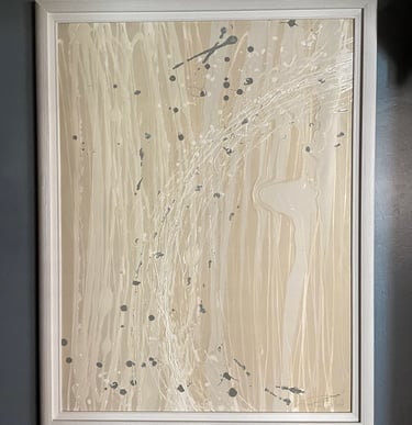 Extra large canvas repainted/repurposed with freeform splatter effects.