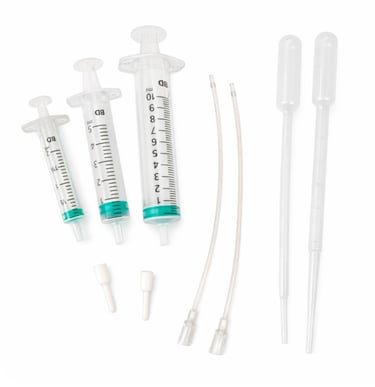 3 feeding syringes and 2  pipettes  and crop feeding tubes