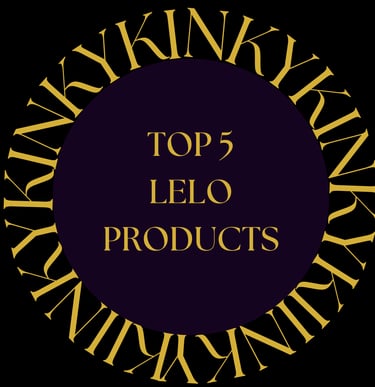 Letters KINKY surrounding a purple circle. Title inside the circle: Top 5 LELO Products.