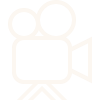 White line art icon of a vintage cinema movie camera on a solid black background.