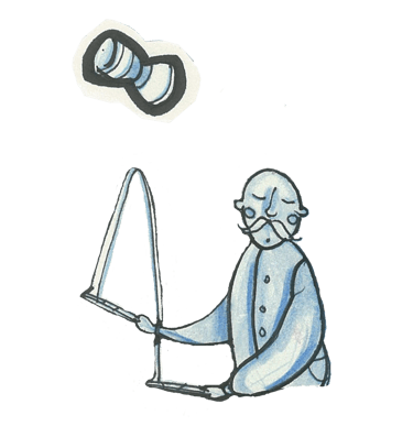 Watercolor illustration of a circus performer with a moustache spinning a diablo