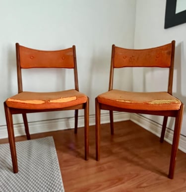vintage Danish chairs in poor condition before reupholstery