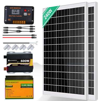 Complete solar kits and bundles for off-grid, hybrid, grid-tie, and mobile solar systems.