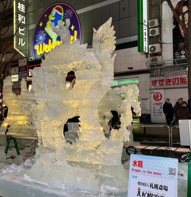 a large ice sculpture of a dragon in yuki matsuri hokkaido japan