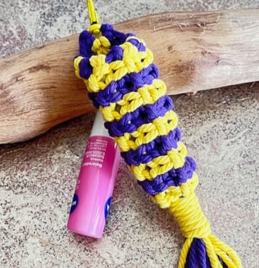 chapstick holder in bright yellow and purple colours unique and handmade