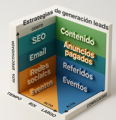 Matriz comparativa de las mejores estrategias generación leads 2025