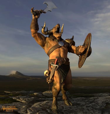 a man in a horned headdressuit with a sword and a sword
