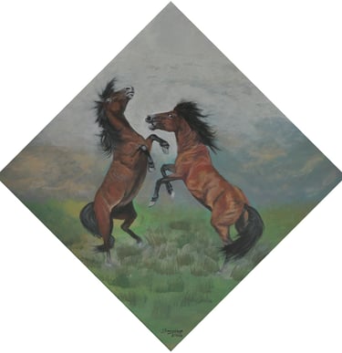 lucha de caballos. acrilico 40x40cm