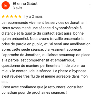 Avis client : réussite d’un accompagnement hypnose pour confiance en soi – Jonathan Cuinat