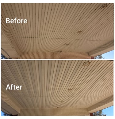 Cleaned awning in front of business with years of  spiderwebs and dirt.