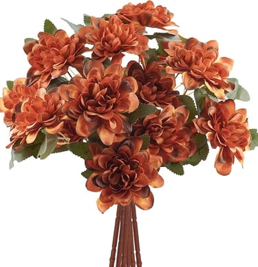 all bedroom décor, burnt orange bedroom accents, rustic floral arrangement, seasonal cozy room decor