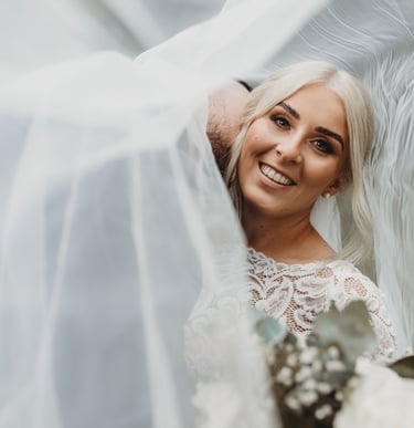 a bride and groom posing for a photo