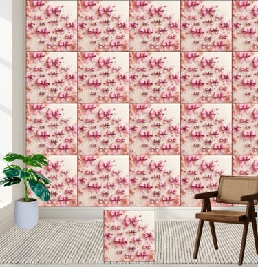 Chic Pink Bows & Glitter Floral Wallpaper