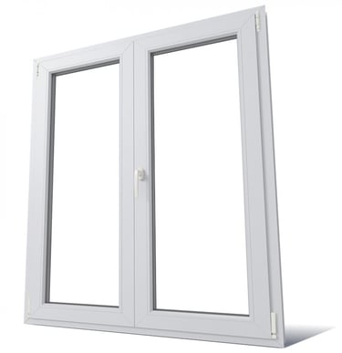 a white double - hung window with a white frame