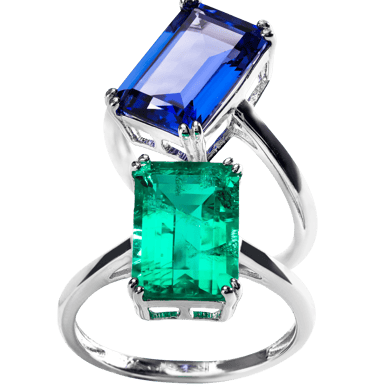 Acessório de moda com pedra lab grown esmeralda e safira