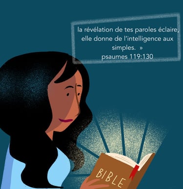 a woman reading a bible while holding a bible. By Diane Mulolo Faida