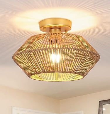 Boho Rattan Flush Ceiling Lights 
