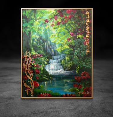 The Forest of Forgotten Dreams, Mystical Landscape Painting with Waterfalls and Enchanted Forest