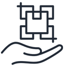 Hand holding a square shape with focus on the four corners