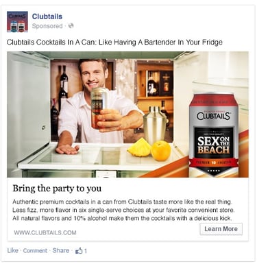 Facebook and social media online ads for Clubtails, cocktails in a can.