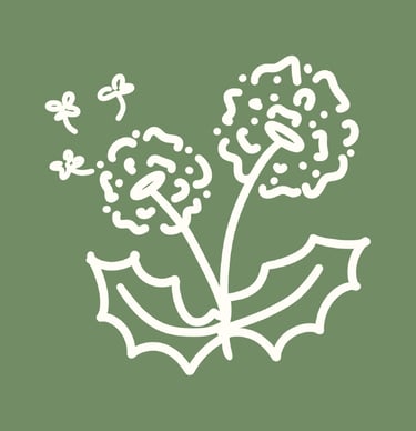 White dandelion doodle on green background