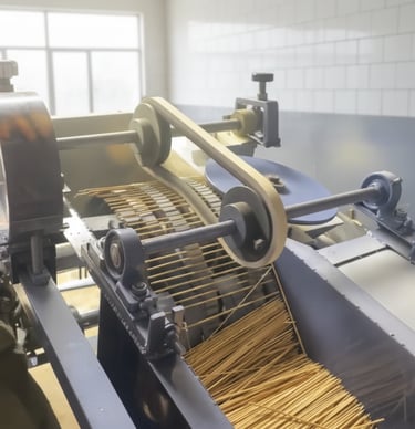 Proses pemotongan bambu dalam tahapan produksi Stickindo