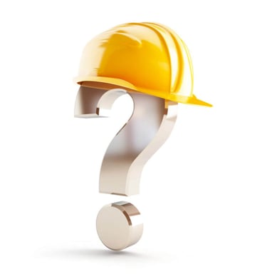 A silver question mark wearing a yellow construction hard hat representing safety questions.