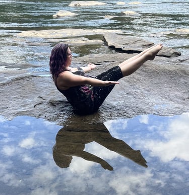 Rachel yoga pose with water, reflecting, pose, and sky