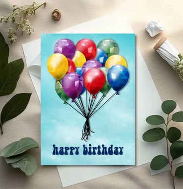 Minimal low poly geometric balloon birthday card