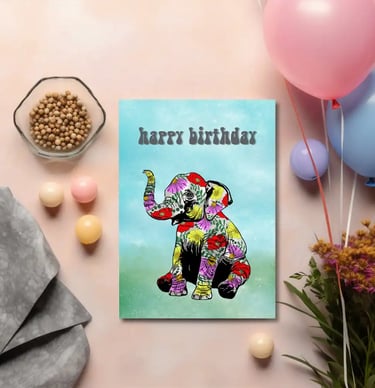 Illustrative elephant with floral inlay