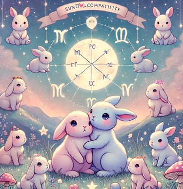 a couple of rabbits are sitting on a field